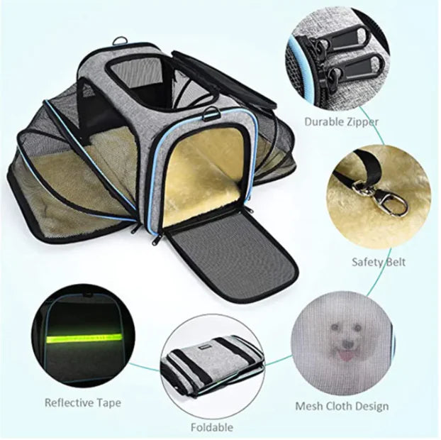 Foldable Soft-Sided Cat & Dog Carrier Bag Extendable
